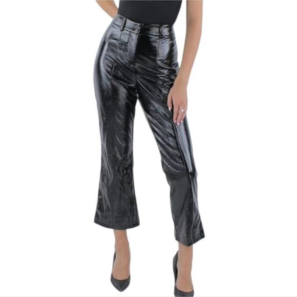 AVEC LES FILLES‎ Genuine Black Leather Cropped Wide Leg Kick Boot Pants Size 4